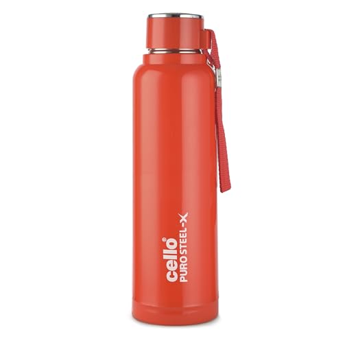 Cello Puro Steel-X Benz 900 Inner Steel Insulated Water Bottle 900 ml, Red | ISI Certified | BPA Free, Leakproof | Sturdy & Durable | Ideal for Office