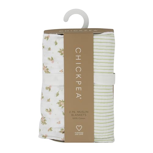 Image of Chick Pea Muslin Baby Blanket for Girl Large 36x40 2pack Pink Daisy Stripes