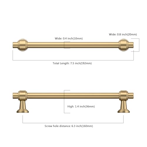 Image of 10 Pack 6.3 inch(160mm) Champagne Gold Cabinet Pulls Kitchen Cabinet Handles Brushed Bronze Cabinet Hardware Drawer Pulls for Cupboard