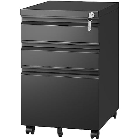 Letaya 3 Drawer Mobile File Cabinet with Lock,Under Desk Metal Filing Cabinets for Home Office Organizer Letters/Legal/A4(Fully Assembled-Black) Cover