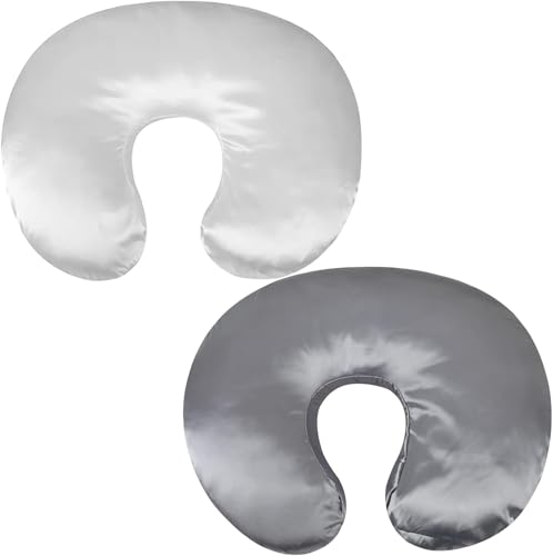 Image of Pro Goleem Satin Nursing Pillow Cover 2 Pack Soft Silk Feeling Feeding Pillow Slipcover for Breastfeeding Moms Fits Standard Infant Nursing Pillow or Positioner Gray and White