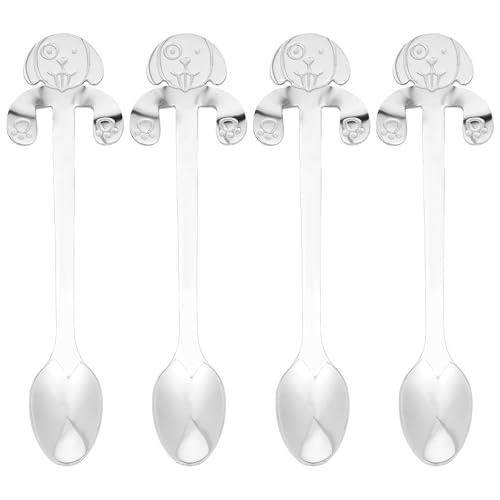 JANKOW 4 Pcs 304 Stainless Steel Dessert Dog Spoon, Dog Coffee Spoon, Stainless Steel Hanging Stirring Dessert Drink Spoons for Coffee, Tea, Dessert (Silver)