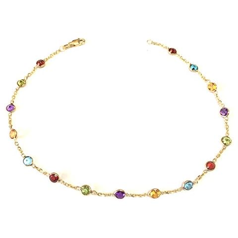 Tobillera de oro amarillo de 14 K con piedras de colores Cover