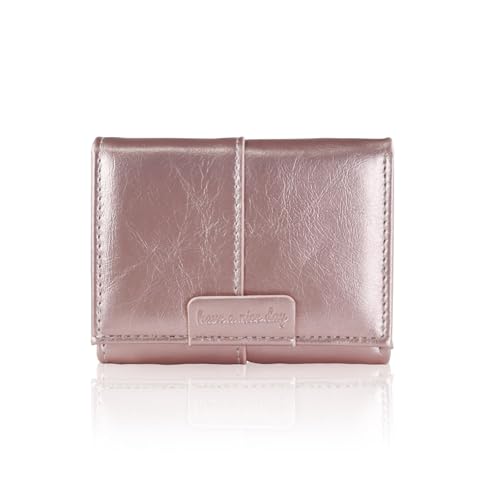 WishLotus Small Wallets Woman, PU Leather Slim Credit Card Holder Compact Ladies Wallets with ID Window Trifold Wallet for Traving Shopping (Pink)