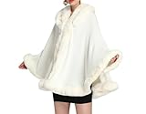 WLLDDDIU Cape à Capuche en Fausse Fourrure de Lapin pour Femme,Manteau en Laine,Poncho de Luxe,écharpe,Cardigan Ouvert sur Le Devant,Pull,Couverture,châle,Cadeau pour Femme,Blanc,78 cm