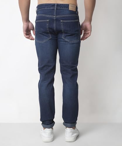 Image of Men Dark viskared Tinted Washed Blue Mid Rise Slim Tapered Stretchable Jeans (152103)