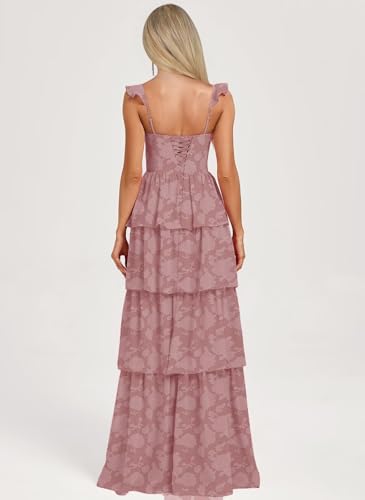 Floral Chiffon Bridesmaid Dresses for Women Long Tiered Ruffles Formal Evening Dresses with Slit2