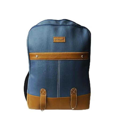 Image of Goblin Vegan Leather Laptop Backpack, 15.6-inch Compatible, Multi-Pocket Design with Padded Straps, blue