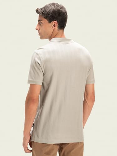 Image of DAMENSCH Men Rich Pique, Statement Textured, Body-Cooling All Degree, Premium Cotton, Herringbone Texture Johnny Collar Polo T-Shirt