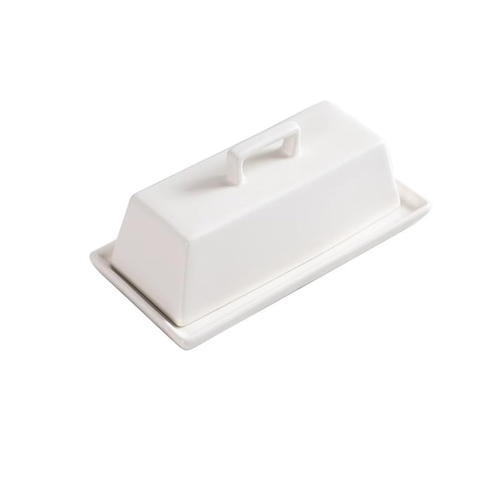 HPTHLY Butter Dish Simple Cheese Butter Dish With Lid Dim Sum Dish Ceramic Butter Dish Special Tableware Household Cheese Butter Box Butter Container (White)