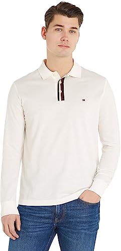 Tommy Hilfiger Hombre Polo manga larga corte normal, Beige (Ancient White), XL