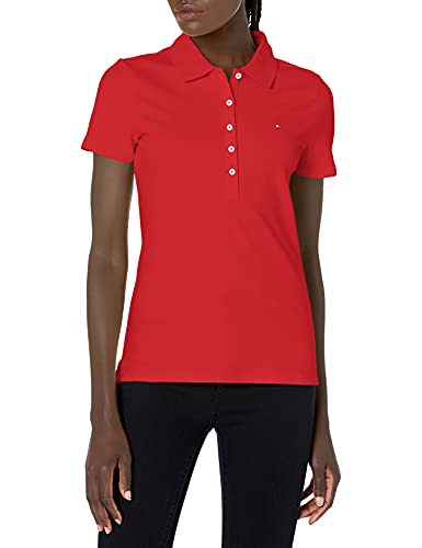 Tommy Hilfiger Camiseta feminina de botão, polo de nível básico, Ultra Escarlate, XGG