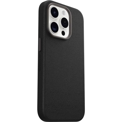 Image of OtterBox iPhone 15 Pro Symmetry Series Cactus Leather for MagSafe - Noir ASH (Black), sustainably sourced, Snaps to MagSafe, Ultra-Sleek, Raised Edges Protect Camera & Screen