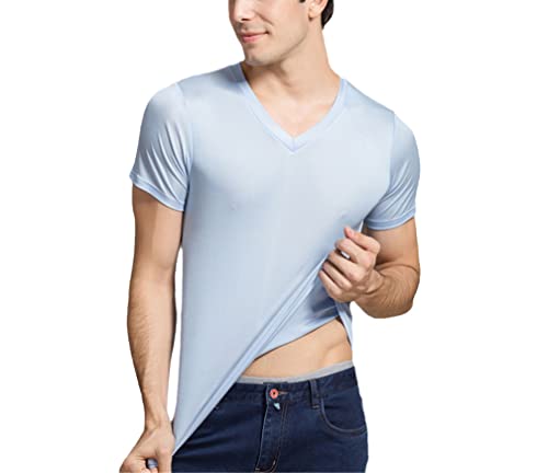 T-shirt en soie col en V homme noir, le vêtement fluide idéal pour vos soirées d'été