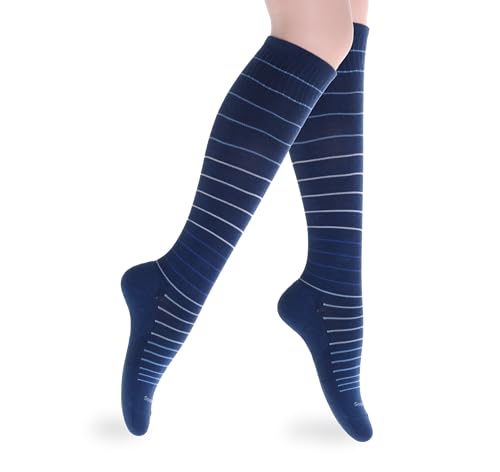 SocksLane コットンコンプレッションソックス、15~20mmHg 段階サポート、ニーハイメディカルコンプレッション(インディゴストライプS/M)（Amazon）