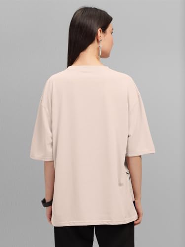 Image of HELLCAT Beige Trendy Printed Oversized T-Shirt for Women