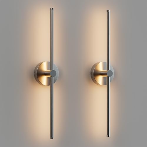 ZAGO 24 Inch LED Indoor Linear Wall Sconces Set of Two, 3CCT Switchable, Brushed Nickel, Hardwired and Wall Mounted, Dimmable for Living Room, Hallway, Bedroom, 120-277V, 14W, 900LM, ETL Certified