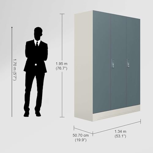 Image of Interio by Godrej Almirah Slimline 3-Door Steel Almirah, Cupboard for Clothes (Alpine White and Stormy Weather Matte), 1-Year Warranty, 7 Shelves, 1 Locker