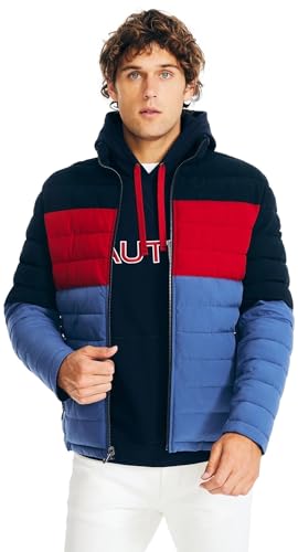 Image of Nautica Men's Reversible Quilted Puffer Jacket -Midweight Mechanical Stretch Winter Coat