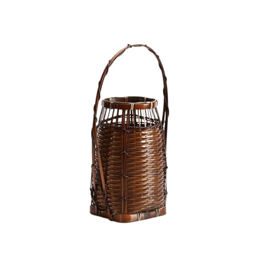 ZGHQHCDRH 和風 竹編み 花器 花瓶 竹器 持ち手付き 生け花 竹生け花 竹製品 手作り 茶道花器 茶室に飾り 茶室 装飾品 置物 細工 雑貨 インテリア おしゃれ 天然素材 業務用 園芸花鉢 復古風 竹で作られた花器、花道、茶室、書斎、ホテル、竹