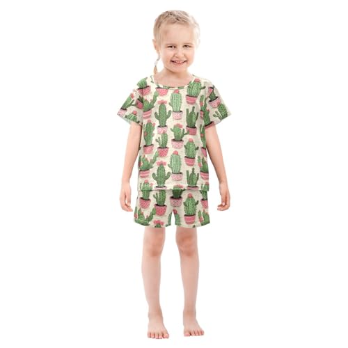 ALAZA Cute Cactus Dots Pajama Set Short Sleeve Sleepwear Soft Lounge Nightwear3