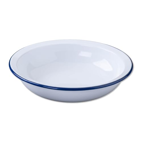 Zenker Enamel Round Pie Dish Vintage Design Suitable for Oven and Stove Dishwasher Safe Oven Tray Enamel Cookware Traditional Pie Tin 25x25x5cm Colour White and Blue