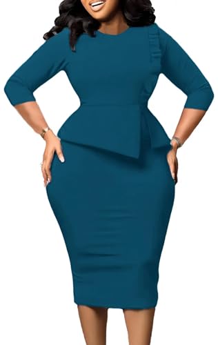 Image of Midi Dress for Women Elegance Church Dresses Office Work Bodycon Pencil Dress Casual Spring and Autumn Business Outfits