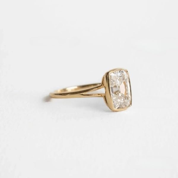 2 CT Cushion Cut Moissanite Engagement Ring 14k Yellow Gold Solitaire with Promise Ring Bezel Setting Anniversary Jewelry Engagement Gift For Fiancess3