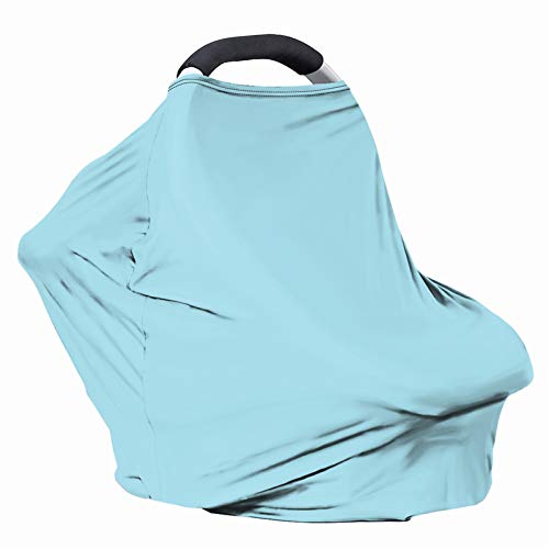 Image of Solid Color Car Seat Nursing Breastfeeding Cover, Multi Use Cover Cozy Carseat Canopy Cover, Infant Babies Stroller Cover,Ultra Soft Stretchy Nurse Gifts Turquoise Blue Breastfeeding Cover