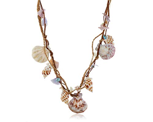 Boho Braided Rattan Shell Pendant necklace for Women Girls Handmade Wovening Hanging Multilayer Long Chain Friendship Waterproof Jewelry