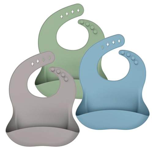 Image of Cuddle Campus Set of 3 Silicone Bibs for Babies & Toddlers,Soft Adjustable Bibs with Pocket Food Catcher for Baby Girl,Boy