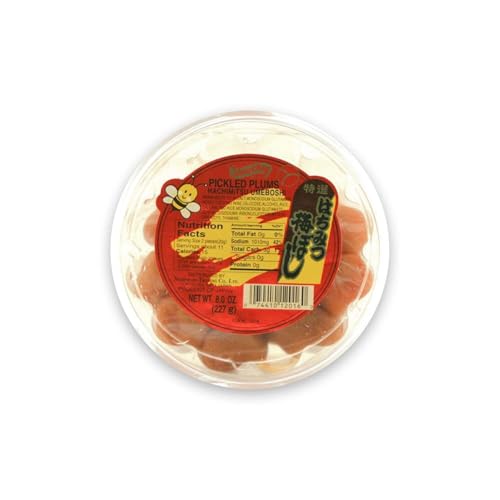 Shirakiku Hachimitsu Umeboshi | Japanese Honey Pickled Plums for Sour & Sweet Flavor | Made with Plum, Salt, Monosodium Glutamate, Honey, and Cooking Wine | 8 oz Pack of 1