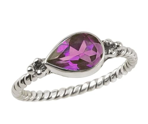 Ambica New York Teardop Shaped Ring, 925 Sterling Silver Ring, Twisted Rope Band Ring, Birthstone Ring