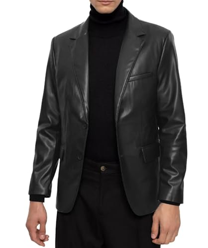 Leather Blazer for Men Real Lambskin Mens Leather Coat Classic 2 Button Black Leather Blazer Men Leather Coat