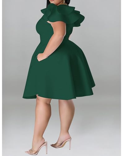 Image of IyMoo Women's Plus Size Cape Flutter Sleeve Stretchy A Line Swing Flared Skater Cocktail Party Dress with Pockets