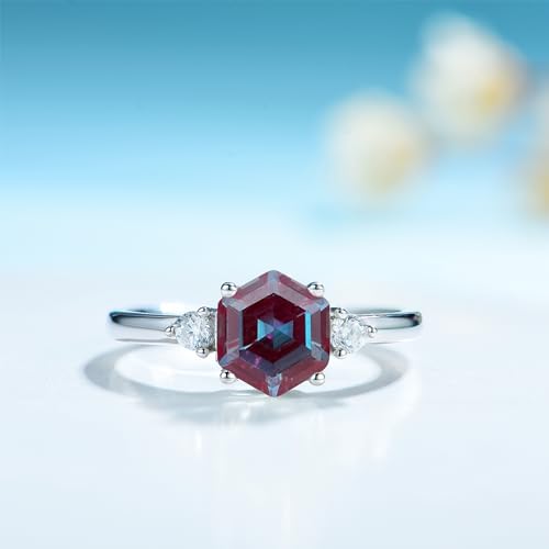 Lab Alexandrite Gemstone Genuine 925 Sterling Silver Ring for Women Hexagon Cut Women's Ring for Engagement Bride Romantic Birthday3