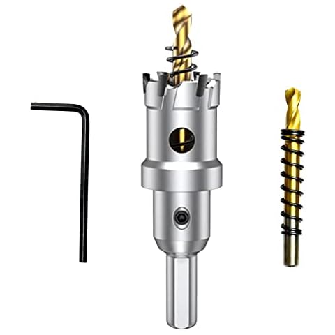 ASNOMY Tungsten Carbide Tipped Hole Saw Drill Bit for Hard Metal, 1 Inch T.C.T Hole Saw Cutter with 2pcs Titanium-Plated Pilot Drill bit for Metal, Steel, Iron, Wood, Plastic Cover