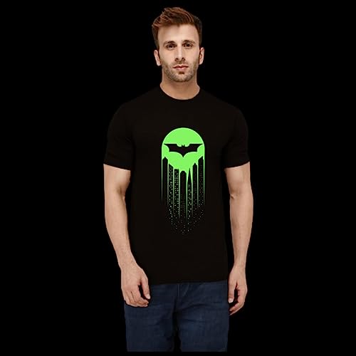 Image of Be Crazy Glow in Dark Tshirts for Men and Women Regular Fit Black Colour T Shirt Unisex Pure Cotton Casual Wear Round Neck T-Shirt