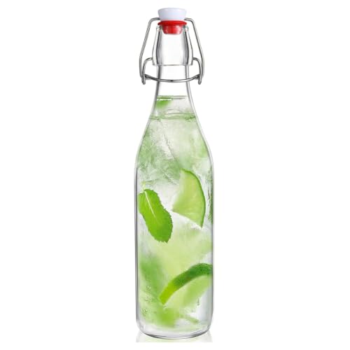 Image of Glassbunny 500ml Borosilicate Glass Water Bottle with Airtight Cap, Clear, Swing Top Flip Top Bottle for Fridge, Leak Proof, Reusable, BPA Free, for Daily Use