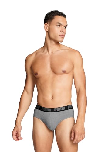 PUMA Men Everyday Briefs, Ropa Interior Hombre, Gris Melange/Negro, L