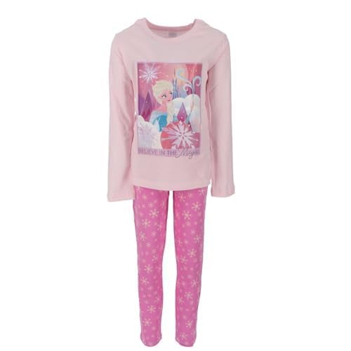 Disney Frozen Eiskönigin ELSA und Anna Mädchen Lang Pyjama Schlafanzug aus 100% Baumwolle Süß Disney Langarm Zweiteiliger Nachtwäsche 104-128cm...