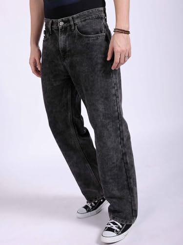Image of The Indian Garage Co Men Baggy Solid Mid-Rise Stretchable Jeans
