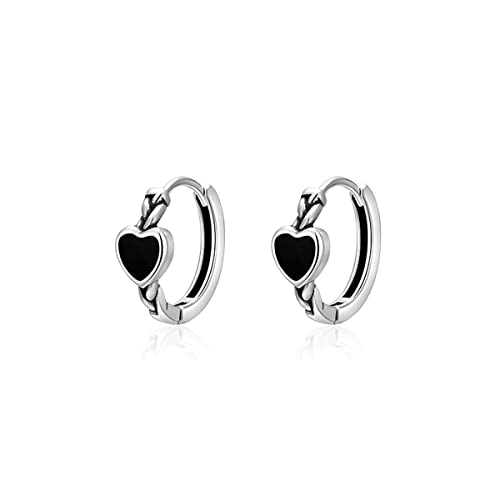 SLUYNZ Solid 925 Sterling Silver Black Heart Hoop Earrings for Women Teens Girls Heart Huggie Earrings Hoop