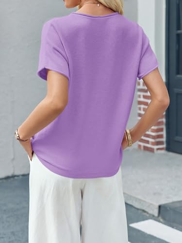 Image of Saodimallsu Women's Short Sleeve Lightweight Casual Crewneck Loose Fit Knit T-Shirt