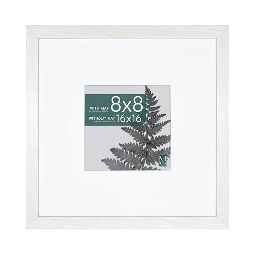MCS Studio Gallery 16x16 Matted Photo Frame with 8x8 Picture Display, White Woodgrain Vertical & Horizontal Wall Hanging Large Picture Frame for Photos & Art Prints (1-Pack)