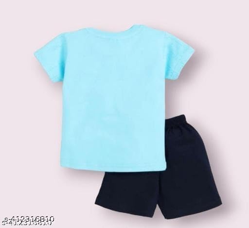 Image of Printed Cotton Blend Top & Bottom Clothing Set for Kid Boys