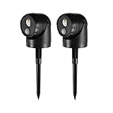 Pwysara 2-in-1 LED Motion Sensor Outdoor Spotlight, IP44 Waterproof 450 Lumen Landscape Light, Adjustable Wall Light for Yard, Garden, House, 2 Pack (Black)