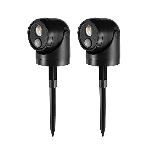 2-in-1 LED Motion Sensor Outdoor Spotlight, IP44 Waterproof 450 Lumen Landscape Light, Adjustable Wall Light for Yard, Garden, House, 2 Pack (Black)