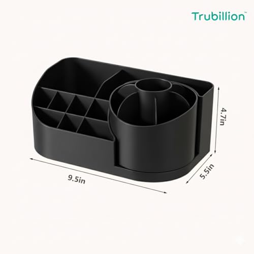 Image of Revolve 360 Degree Rotating Office Desk and Makeup Brush Organizer Stand,Multipurpose Organizer with 16 Compartments for Brushes,Pens,Stationary,Durable,No Installation Needed (360 - Black)