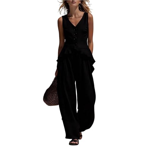 Ropa de verano mujer en lino con pantalones anchos ligeros y transpirables